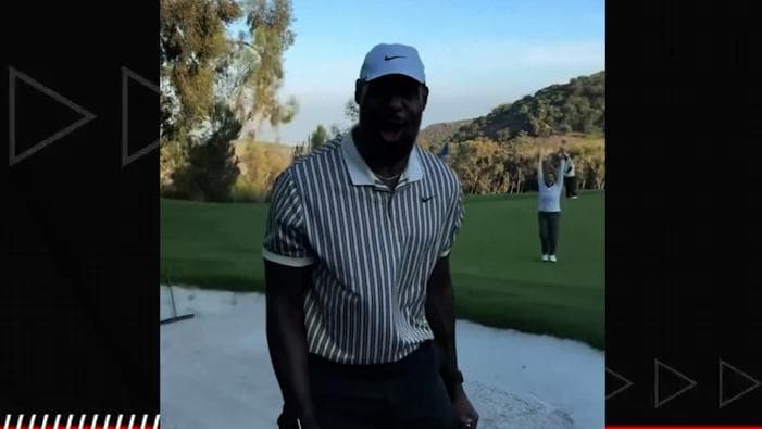 LeBron fired up after sinking tough chip for birdie